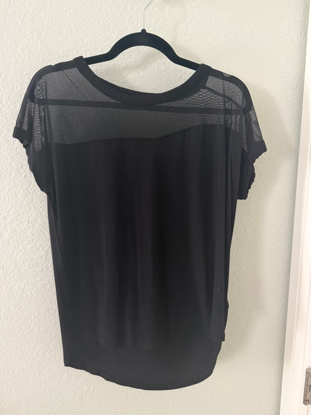 Tahari Black Short-Sleeve Top with Sheer Mesh Yoke